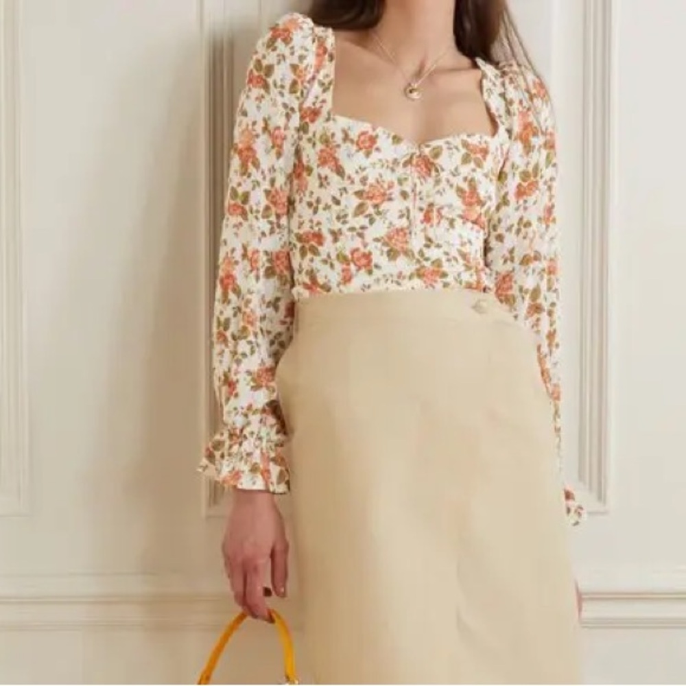 Reformation Chase Smocked Floral Long Sleeve